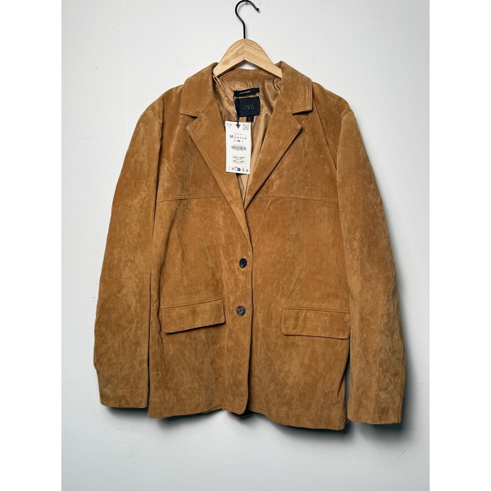 Zara Women Tan 100% Suede Leather Oversized Blazer Jacket Medium NWT 4341/804